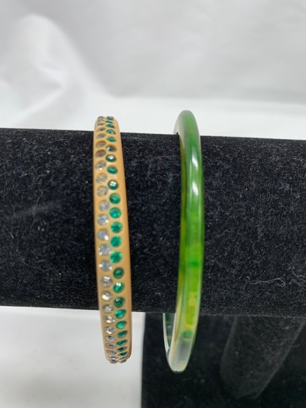 1950s Bakelite 2 Piece Bangle Bracelets Yellow Green Marbled READ